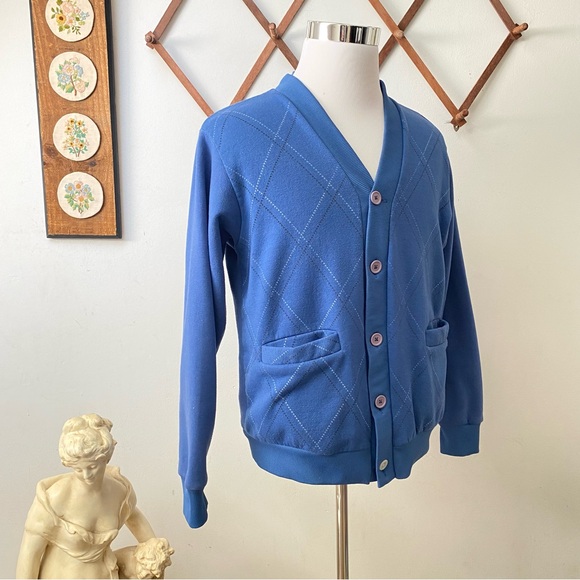 Vintage 90s Haband Argyle Cardigan Sweater with Pockets - Picture 6 of 12